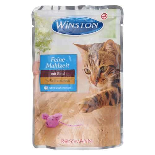پوچ گربه وینستون طعم بیف در سس گوشت وزن 100 گرم